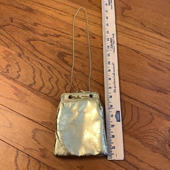 Jane Shilton genuine leather gold evening bag with three pockets & snap closure - Picture 3 of 15